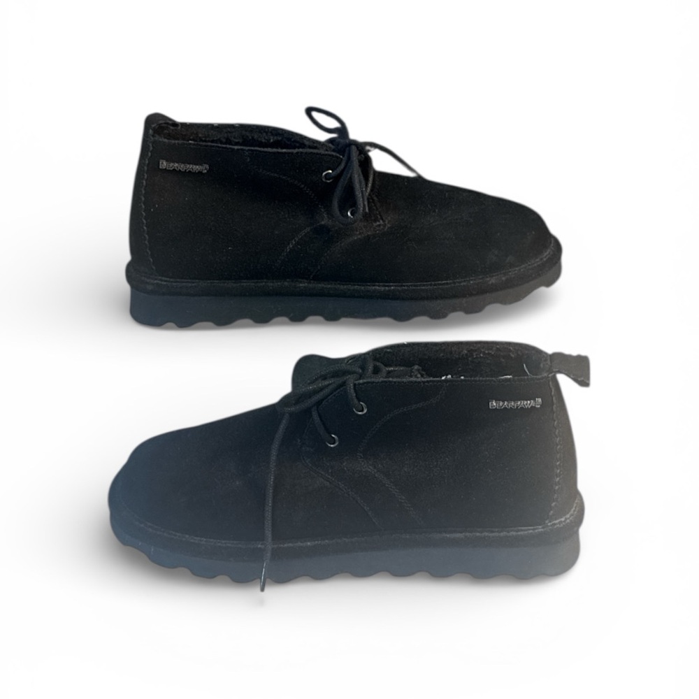 Bearpaw Skye Suede Chukka Boots Womens 7 Black Wool Lined Sheepskin Footbed‎